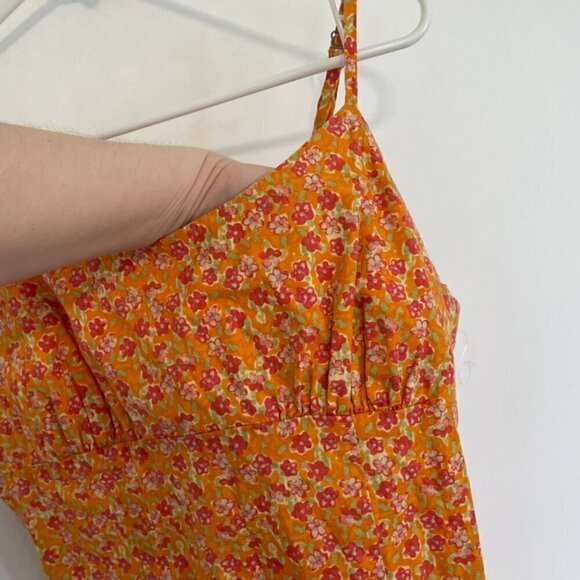 WILD FABLE Sleeveless Woven Bodycon Dress Orange Red Floral Mini Cotton Y2K 90s - Picture 9 of 15